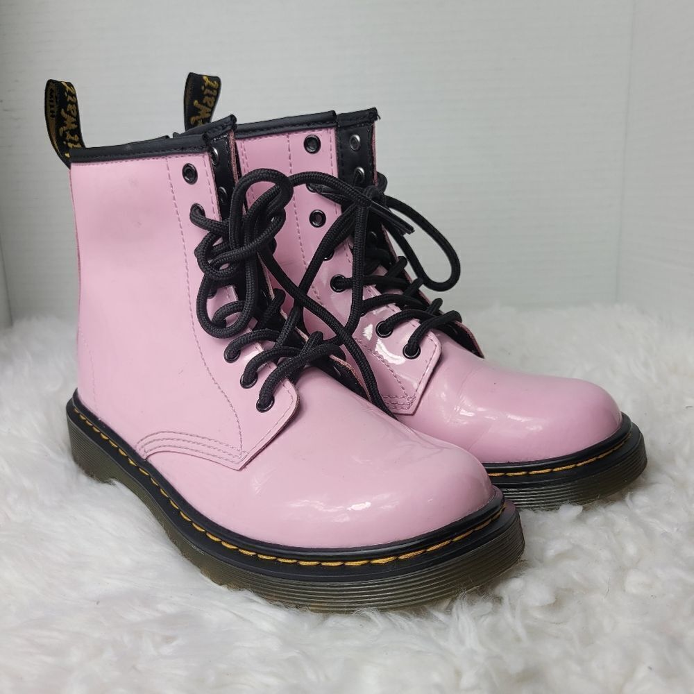 Dr. Martens Air Wair Kids Combat Boots Size 3 Pink Patent Boots Bouncing Soles